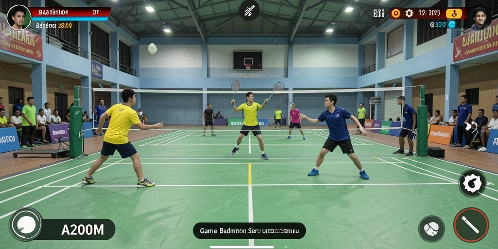Antarmuka game Badminton A200M yang menarik dan interaktif.