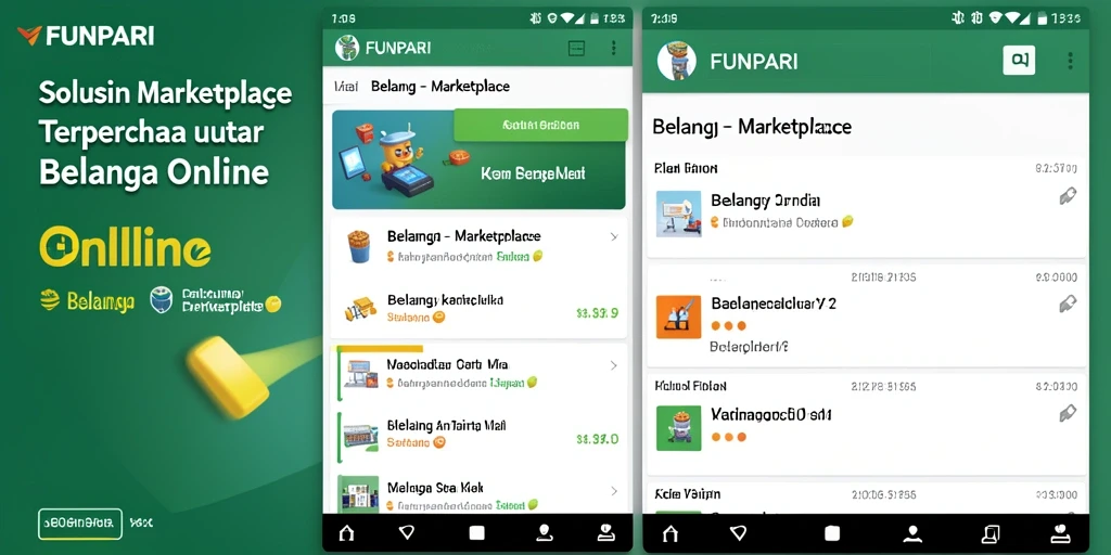 Tampilan utama FUNPARI dengan berbagai pilihan produk Marketplace.