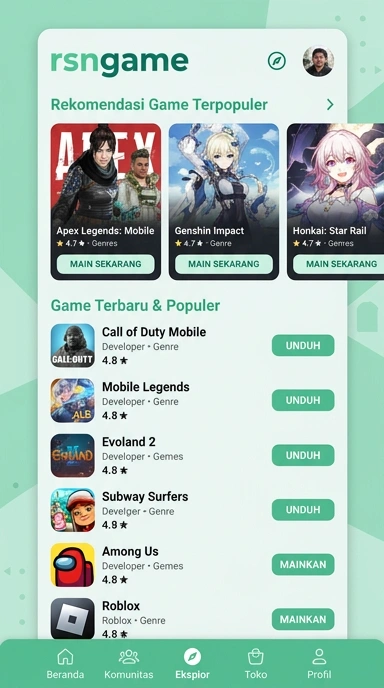 Tampilan katalog aplikasi rsngame